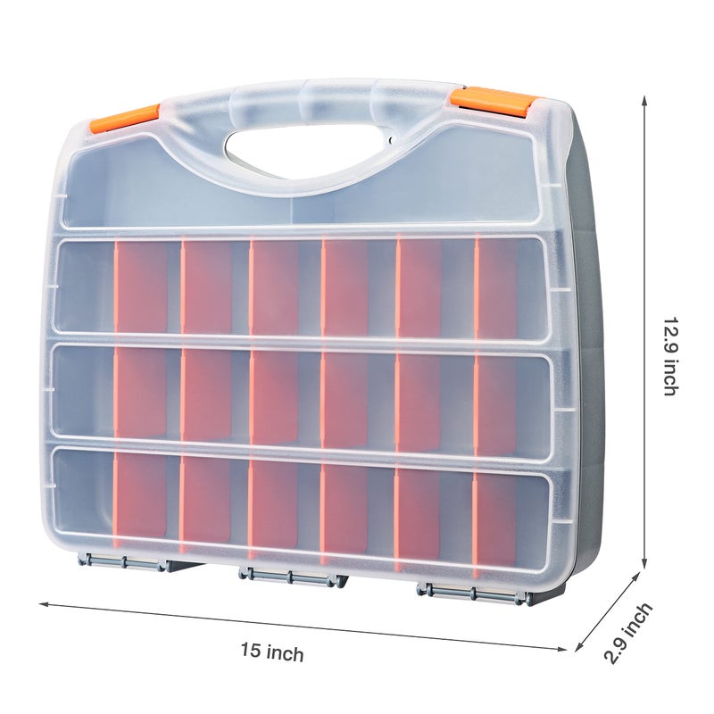 Makitoyo Hardware Storage Box Tools Organizer Container with Handle and Clear Lid, 21 Adjustable Compartments and 2 Fixed Sections,Perfect for Screws,Nuts, Bolts and Small Parts,15"L x 12.9"W x 2.9"H - Image 2